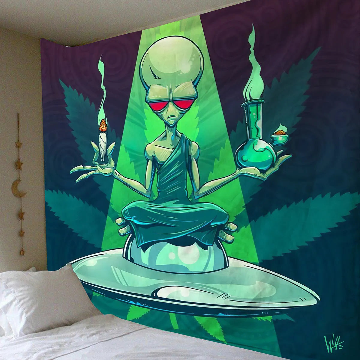 Rectangular machine-woven polyester alien tapestry in American style, size option 150x130cm