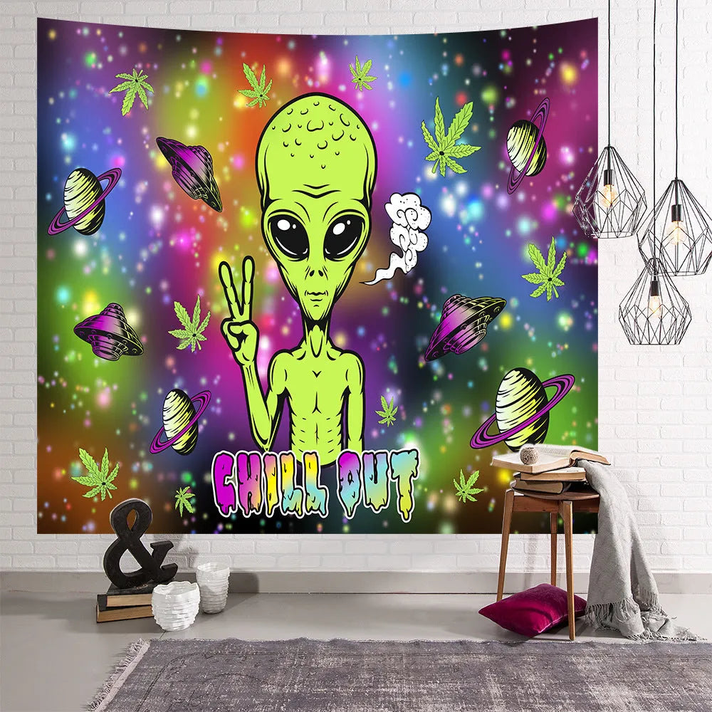 Rectangular machine-woven polyester alien tapestry in American style, size option 150x130cm