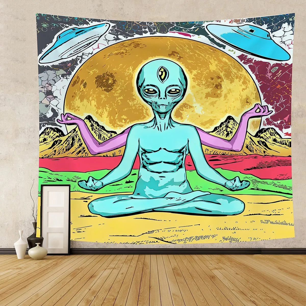 Rectangular machine-woven polyester alien tapestry in American style, size option 150x130cm