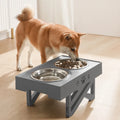 Adjustable height stainless steel dog food bowl with plastic base, black colour, maximum height 288mm