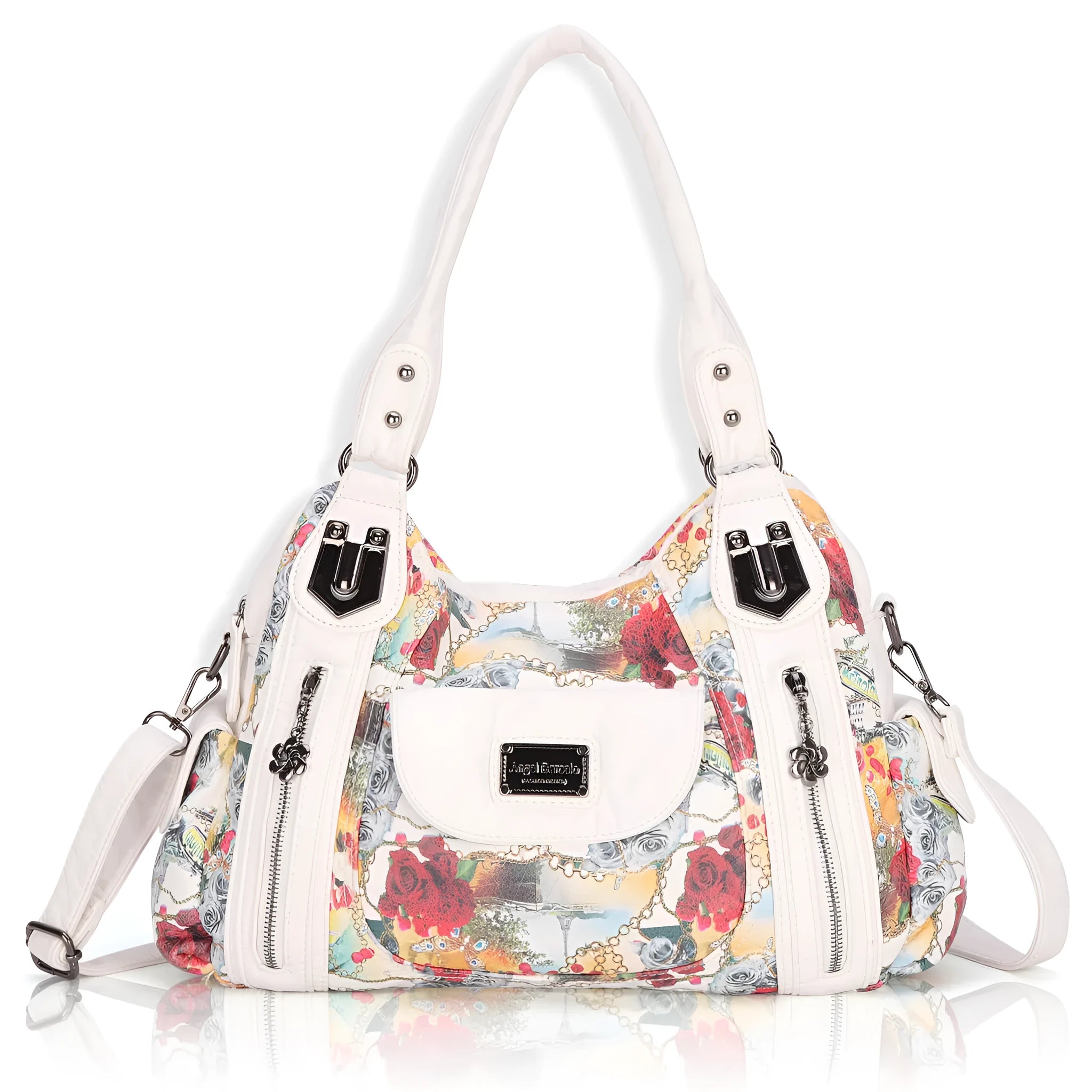White dumpling-style messenger bag with square shape and shoulder strap