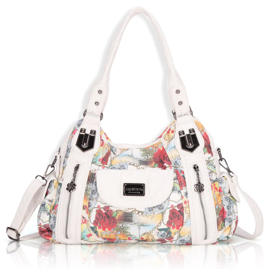 White dumpling-style messenger bag with square shape and shoulder strap