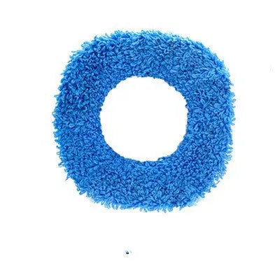 Automatic spray sweeping and mopping robot cleaner on floor with blue cleaning cloth attached