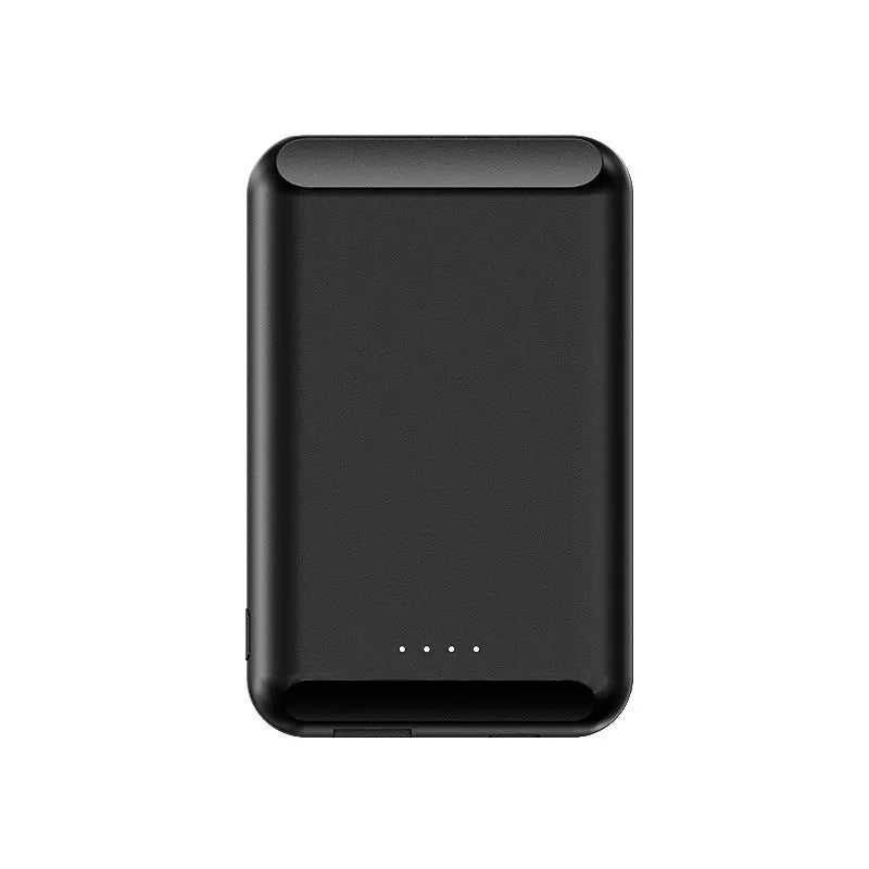 Fast magnetising wireless power bank 5000mAh in black, blue, green, pink, and white colours on a white background