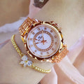 Women's diamond-set quartz wristwatch round alloy case 32mm gold finish mineral glass