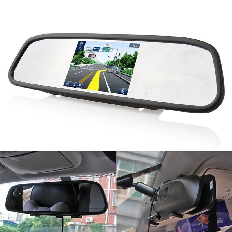 4.3 inch TFT LCD rear view mirror monitor for car with dual video input and automatic reversing display