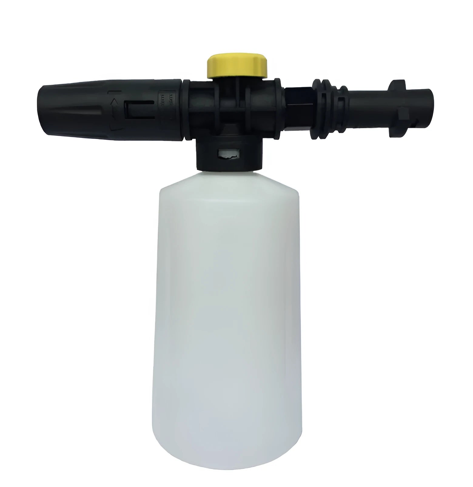 High pressure foam gun with 750ml transparent pot and copper nozzle on grey background