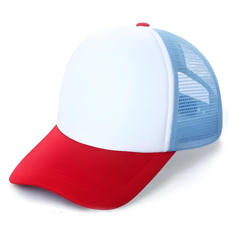 Children's adjustable baseball cap in red white blue with dome crown and wide brim