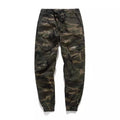 Camouflage men's Lycra jogger jeans with straight tube double waist design shown in front view