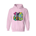 Lyrical Lemonade digital print hooded sweater in pink with three-dimensional patch pocket and lemon pattern on front