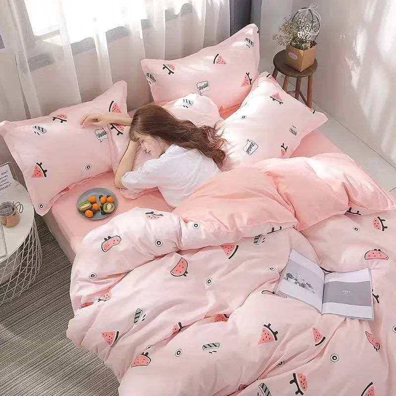 Gift Aloe Cotton Sheet duvet cover sheet four piece set with plant and flower pattern on polyester fibre fabric