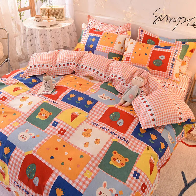 Gift Aloe Cotton Sheet duvet cover sheet four piece set with plant and flower pattern on polyester fibre fabric
