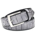 Men's faux leather waist belt with alloy pin buckle and split pattern in black