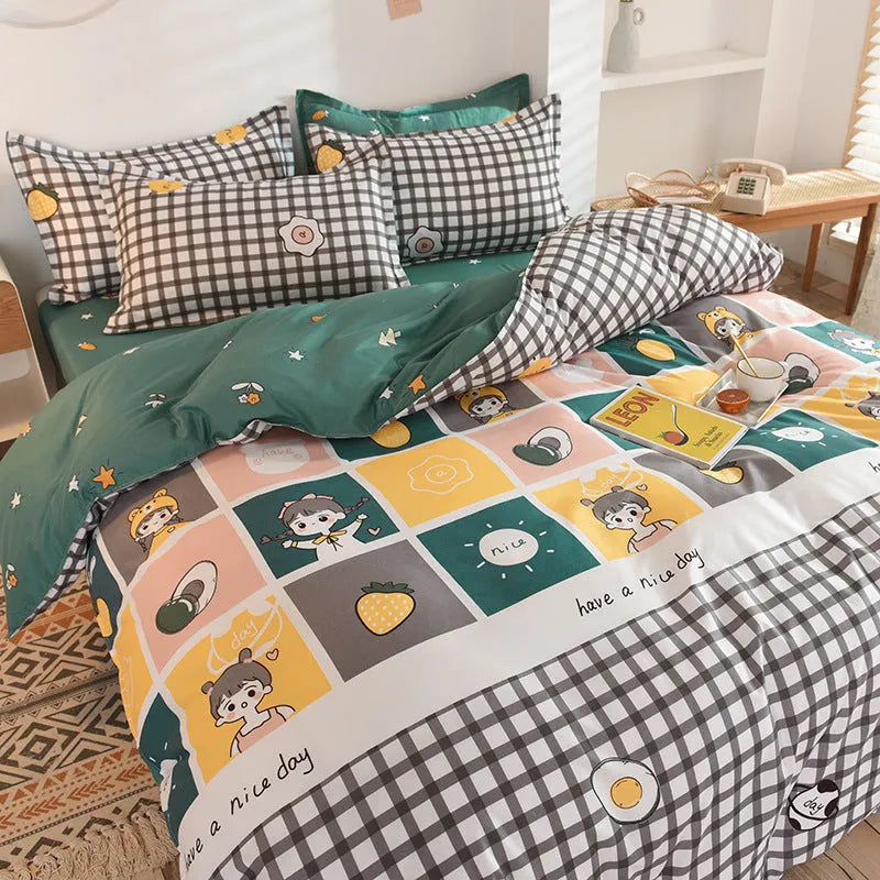 Gift Aloe Cotton Sheet duvet cover sheet four piece set with plant and flower pattern on polyester fibre fabric