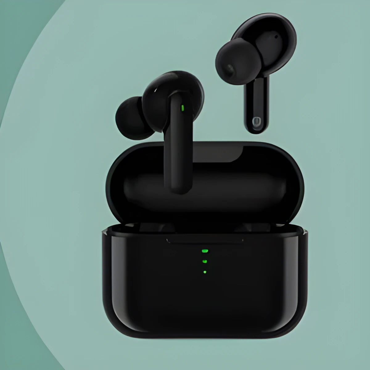 QCY T13 black and white wireless Bluetooth in-ear headphones with magnetic charging case.