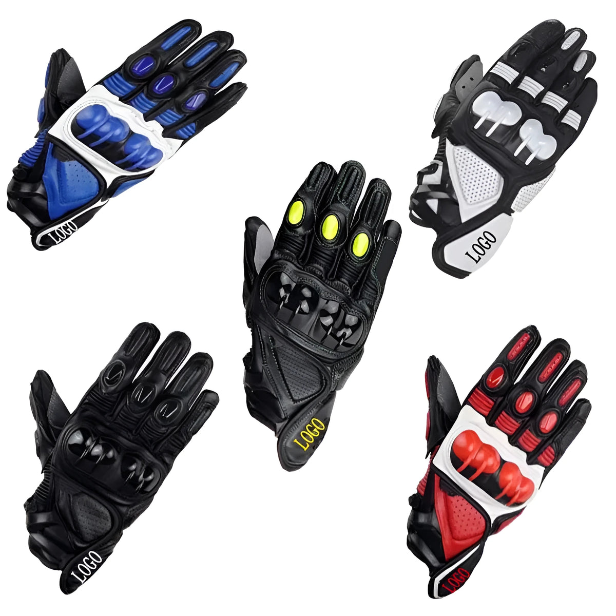 Black leather motorcycle racing glove with stitched palm and knuckle protection