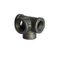 Galvanised steel four-way pipe fittings in three diameter sizes with malleable iron construction