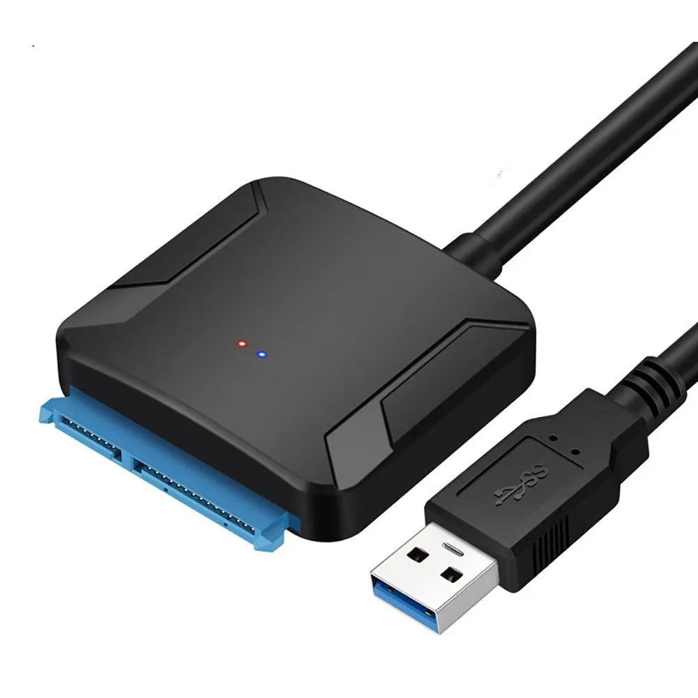 Black USB 3.0 to SATA adapter cable for connecting 2.5-inch hard drives to computers