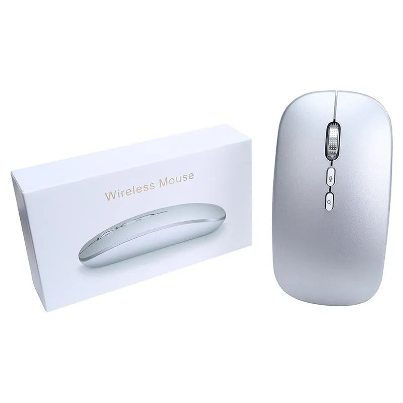 Silver intelligent voice mouse with voice typing and translation, wireless charging, 2.4GHz, 1600 DPI