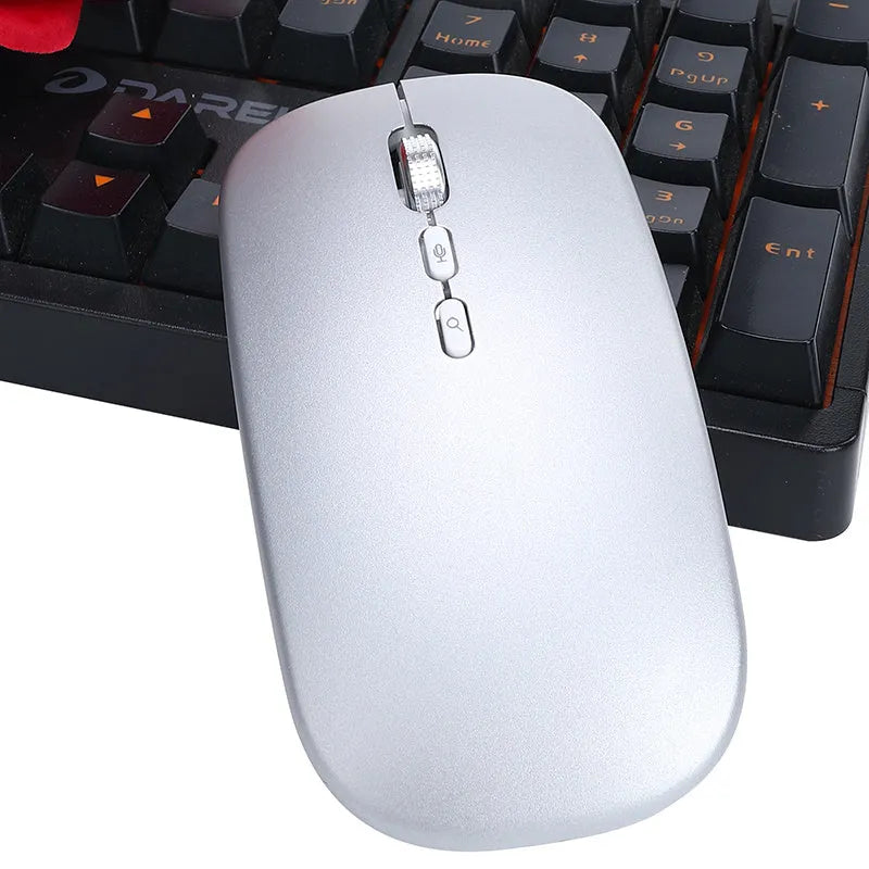 Silver intelligent voice mouse with voice typing and translation, wireless charging, 2.4GHz, 1600 DPI