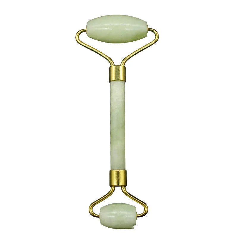 Natural green Jiayu stone double-head jade roller massager with geometric shape