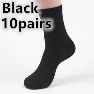 Men's bamboo fibre socks in a small square pattern, shown in navy blue colour.