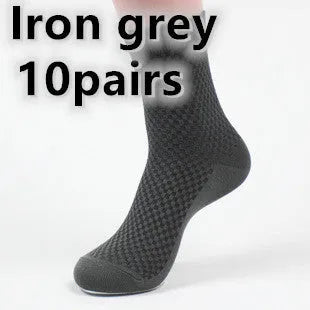 Men's bamboo fibre socks in a small square pattern, shown in navy blue colour.