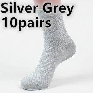 Men's bamboo fibre socks in a small square pattern, shown in navy blue colour.