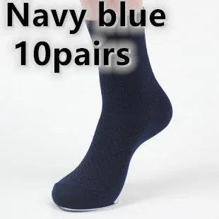 Men's bamboo fibre socks in a small square pattern, shown in navy blue colour.