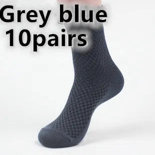 Men's bamboo fibre socks in a small square pattern, shown in navy blue colour.