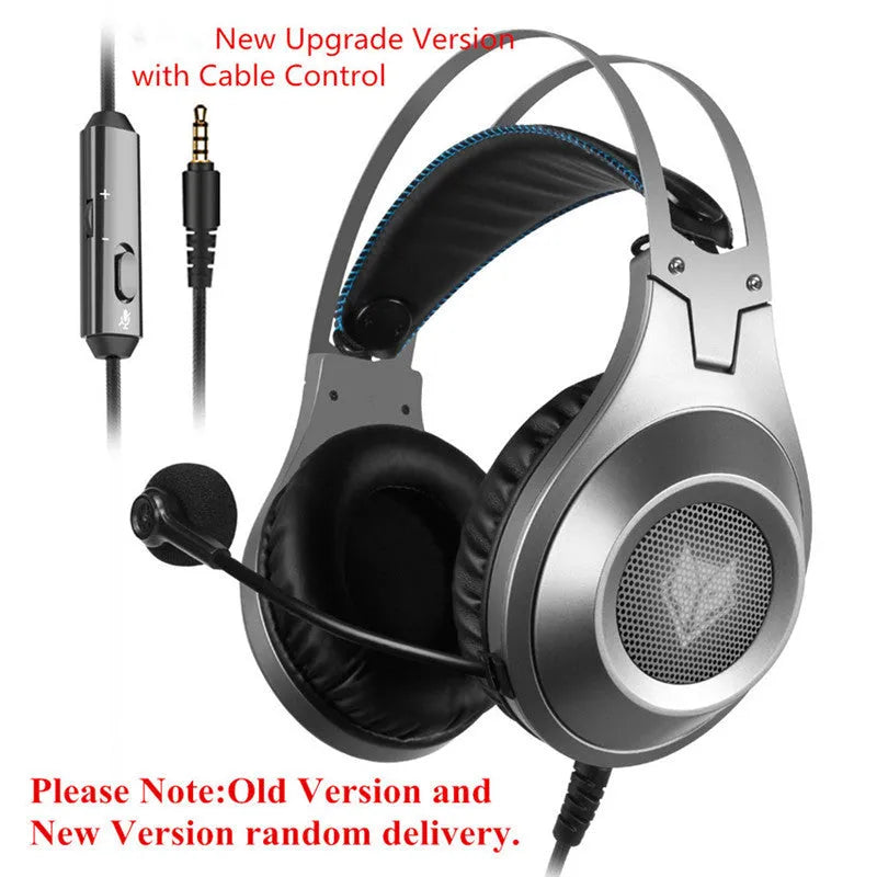 Black wired USB over-ear computer headset with microphone on a desktop.