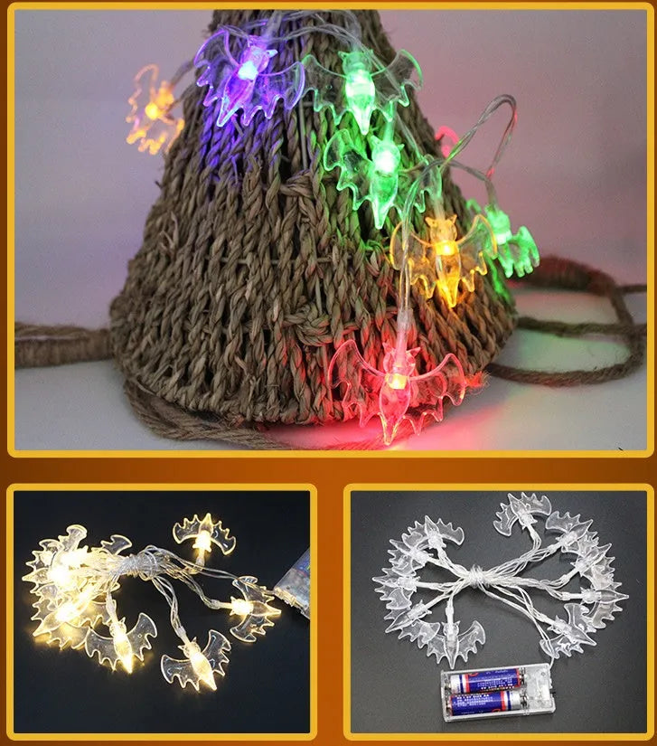 Halloween LED string lights with pumpkin ghost bat spider pendants on 1.2 metre battery-powered string