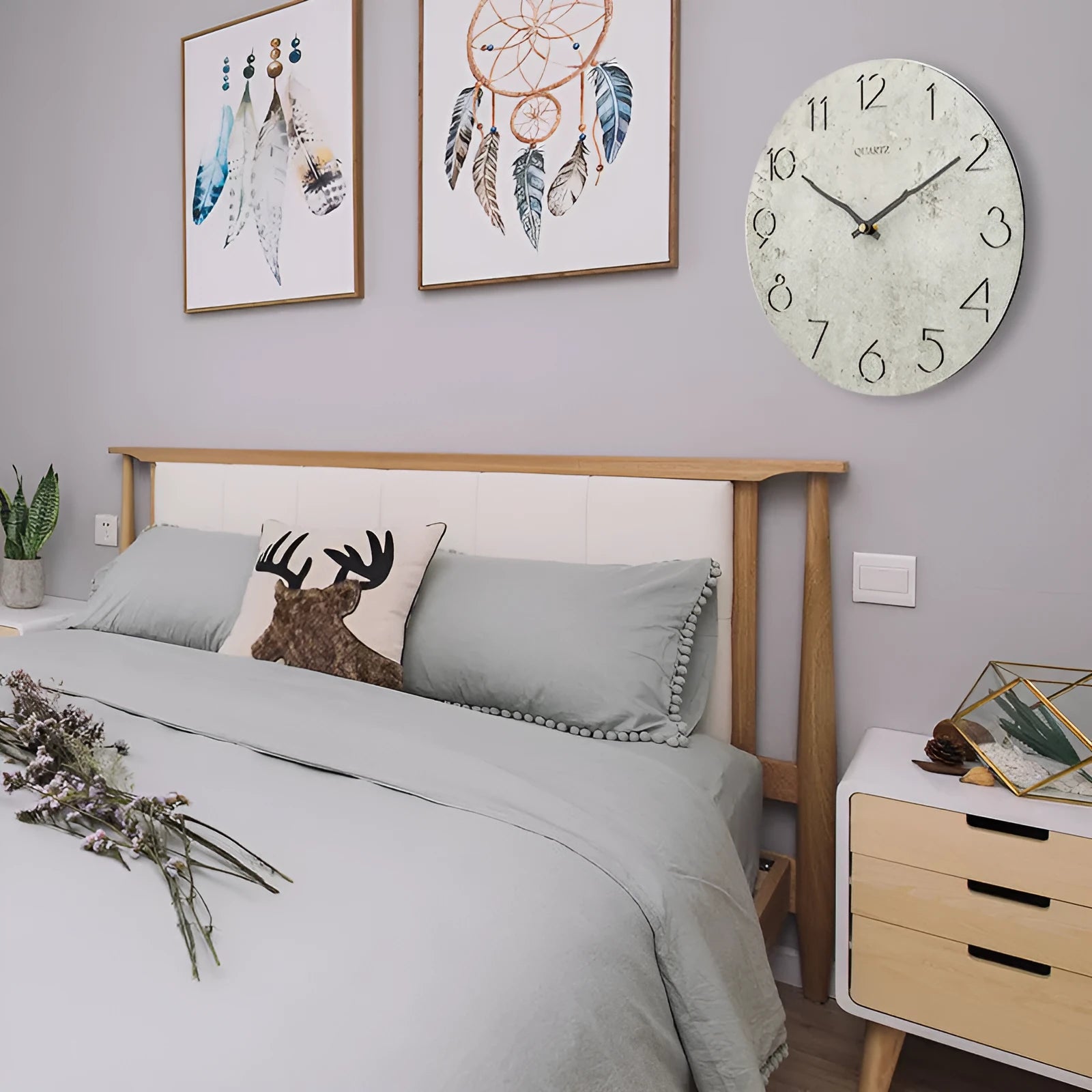 Grey European-style modern wall clock for living room decor