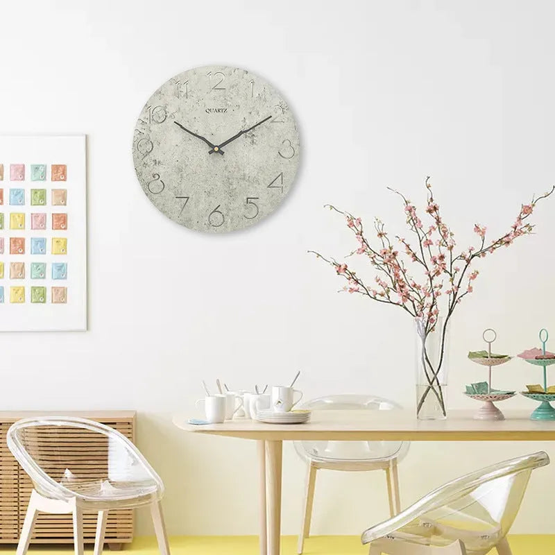 Grey European-style modern wall clock for living room decor