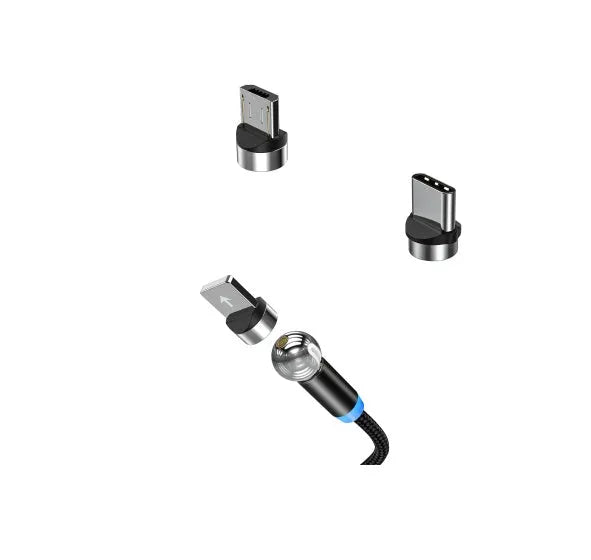 Black magnetic charging cable with spherical aluminium alloy connector on a 1m TPE cable