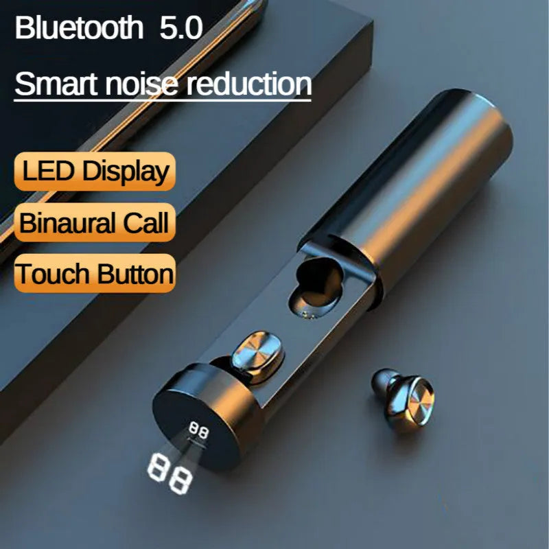 Bluetooth 5.0 wireless sport earbuds with graphene film speaker and silicone earmuffs in black