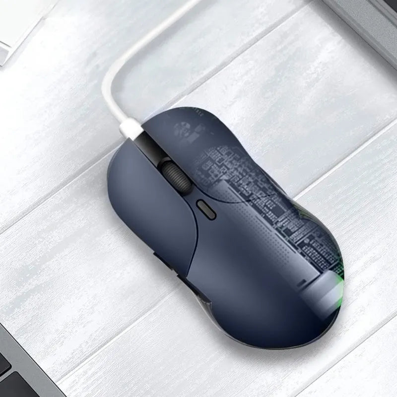 Smart Voice Mouse 2.4G rechargeable wireless translator mouse in blue with voice control button, 66x125x35mm size