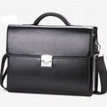 Men's PU leather business briefcase in black with zipper closure and single handle, 38x10x18cm