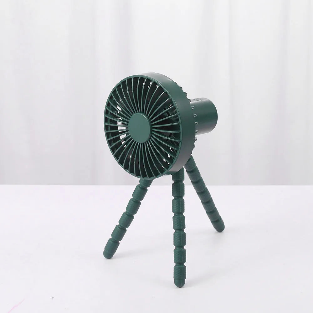 Black USB desktop fan with flexible octopus tripod legs and adjustable bending head