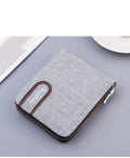 Men's canvas zipper wallet with multiple card slots, retro stitching, available in Black, Brown, Light Grey