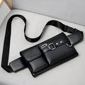 Men's PU leather waist bag small horizontal square waterproof with zipper and belt decoration