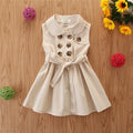 Cotton toddler girl's sleeveless princess A-line dress with sash bow button fastening in pink colour