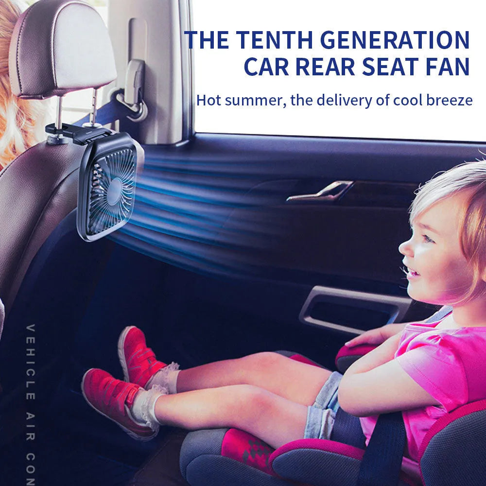Baseus folding car rear seat fan in white plastic with piano button switch, 15.5 x 140 cm