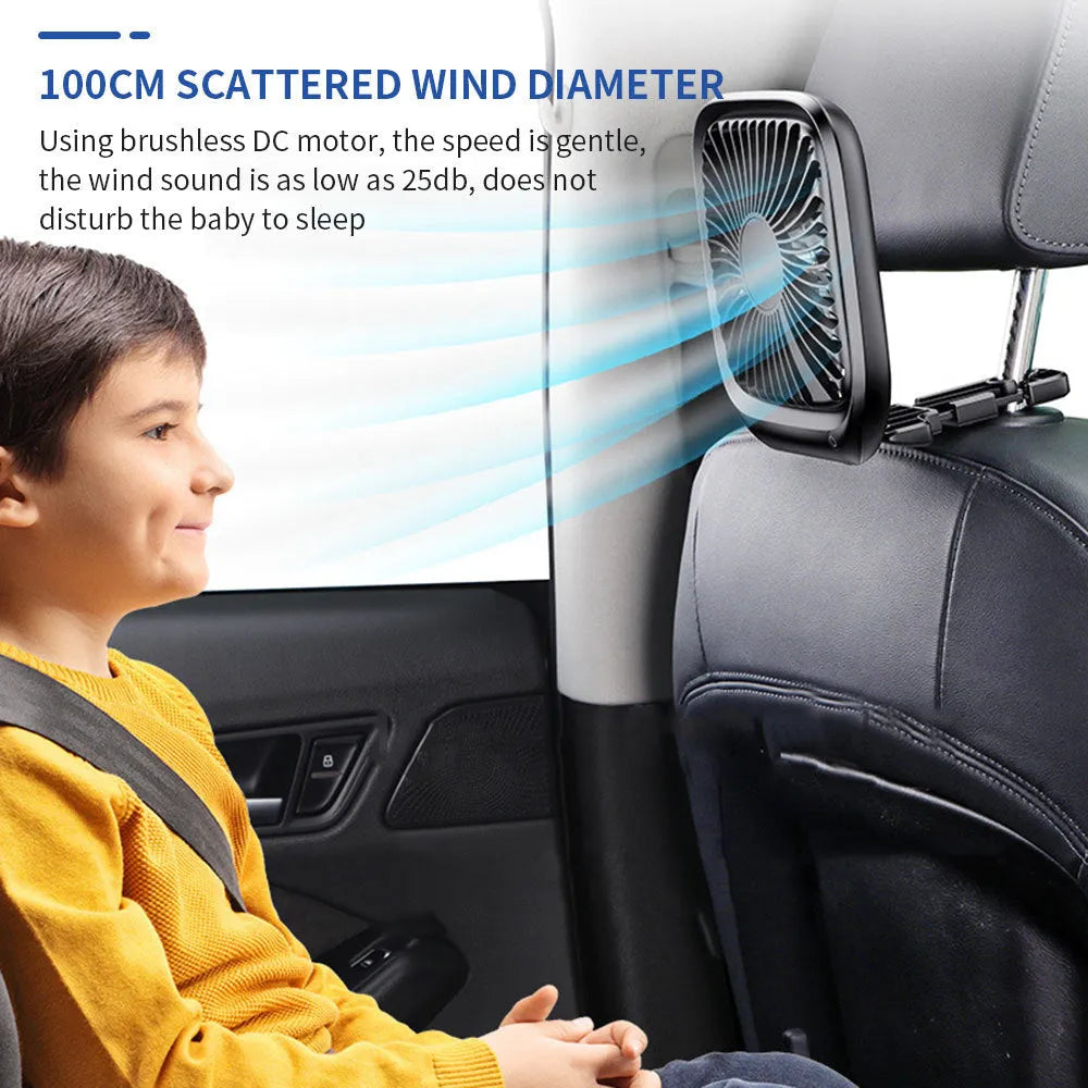 Baseus folding car rear seat fan in white plastic with piano button switch, 15.5 x 140 cm