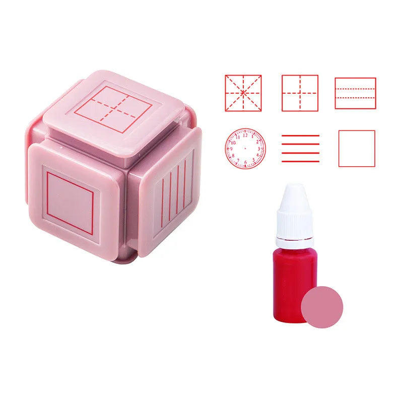 Six-sided Tianzi grid seal stamp with photosensitive quick-drying ink in multiple colour variations