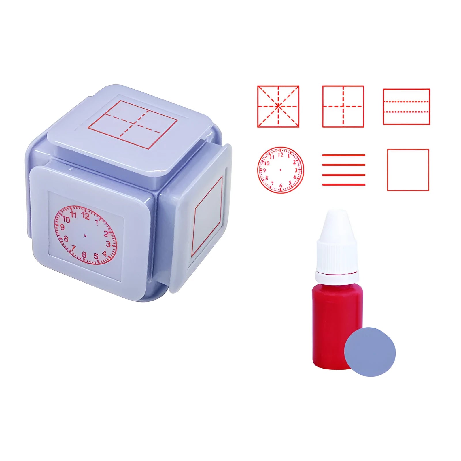 Six-sided Tianzi grid seal stamp with photosensitive quick-drying ink in multiple colour variations
