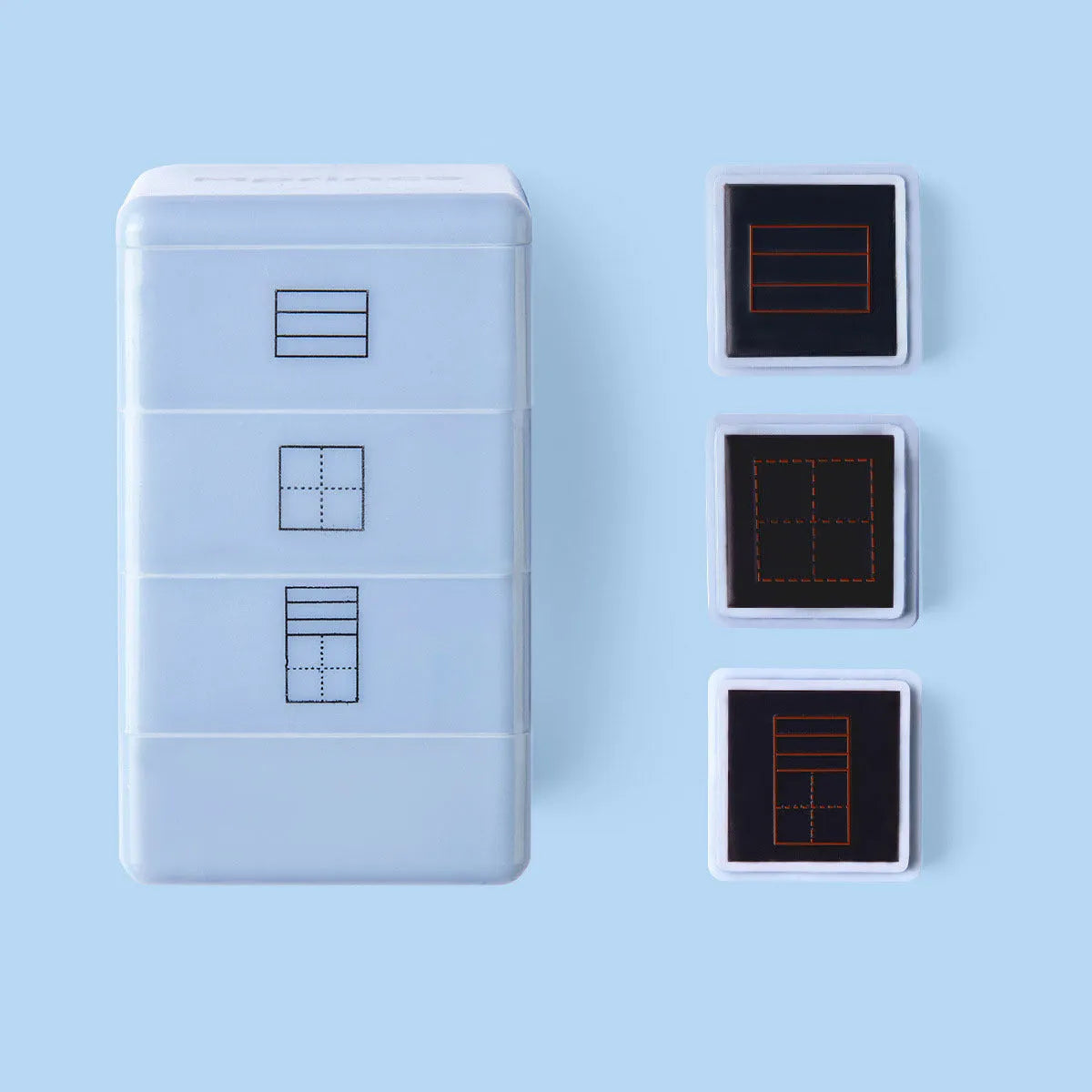 Six-sided Tianzi grid seal stamp with photosensitive quick-drying ink in multiple colour variations