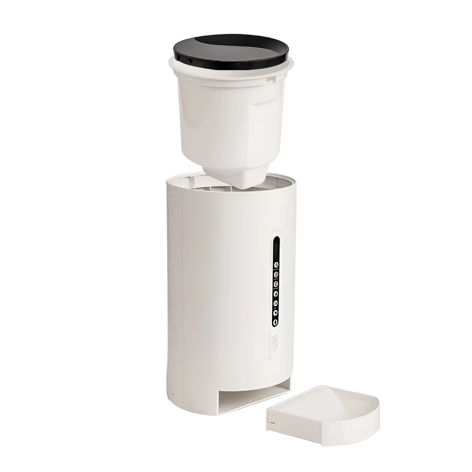 White smart pet feeder with 4.6L dry food capacity and automatic dispensing mechanism