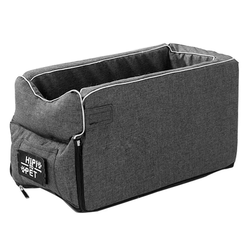 Beige dog car seat pet carrier with zipper and safety buckle for small dogs on car seat