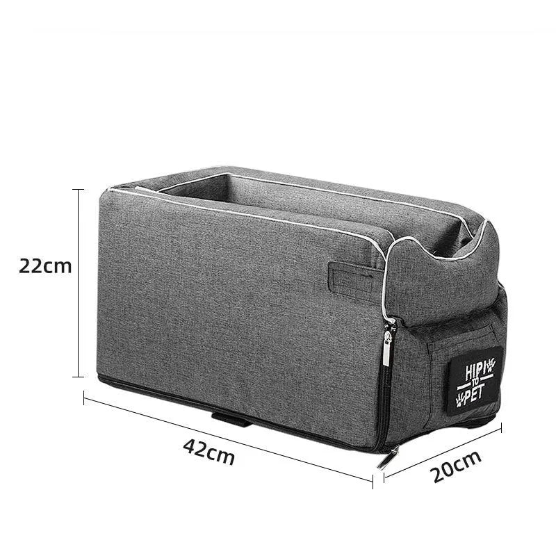 Beige dog car seat pet carrier with zipper and safety buckle for small dogs on car seat